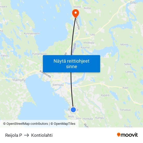 Reijola P to Kontiolahti map