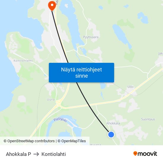 Ahokkala P to Kontiolahti map