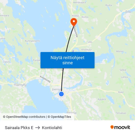 Sairaala Pkks E to Kontiolahti map