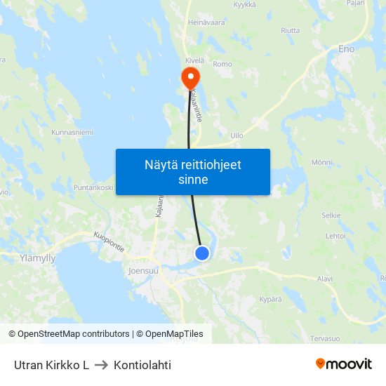 Utran Kirkko L to Kontiolahti map