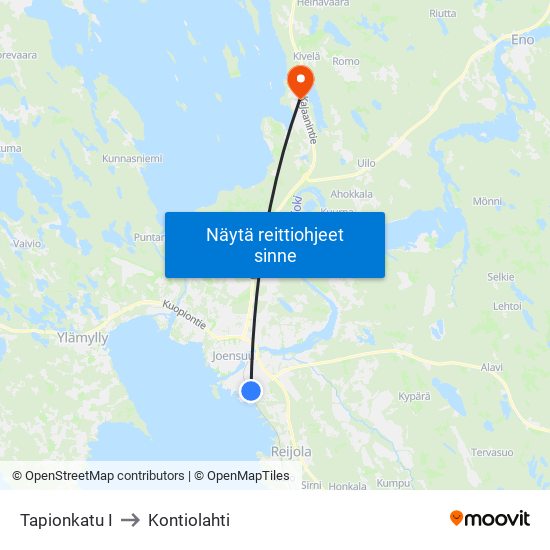 Tapionkatu I to Kontiolahti map