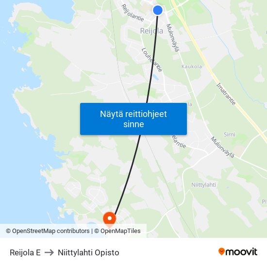 Reijola E to Niittylahti Opisto map