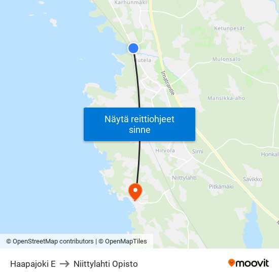 Haapajoki E to Niittylahti Opisto map