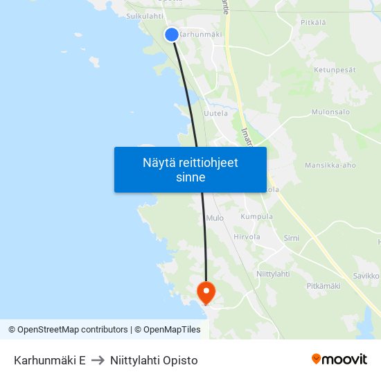 Karhunmäki E to Niittylahti Opisto map