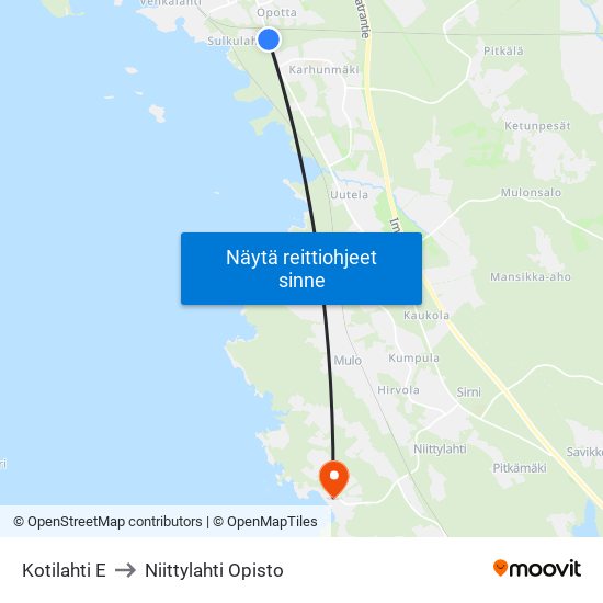 Kotilahti E to Niittylahti Opisto map