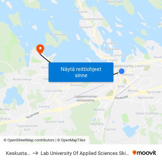 Keskusta Itään to Lab University Of Applied Sciences Skinnarilan Campus map