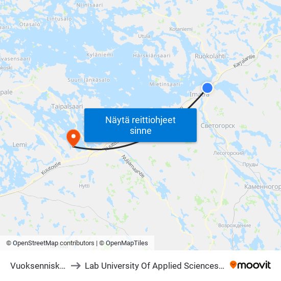 Vuoksenniskantie 33 I to Lab University Of Applied Sciences Skinnarilan Campus map