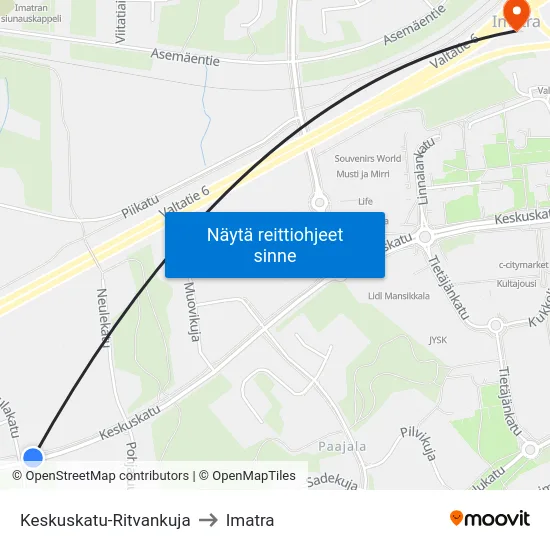 Keskuskatu-Ritvankuja to Imatra map