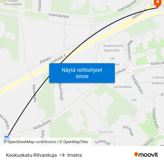 Keskuskatu-Ritvankuja to Imatra map