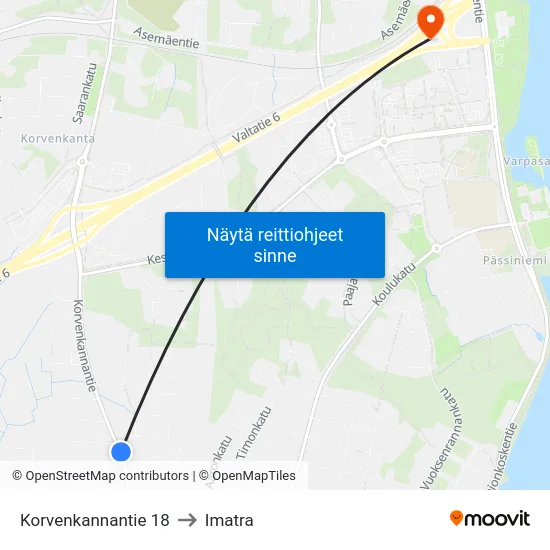 Korvenkannantie 18 to Imatra map