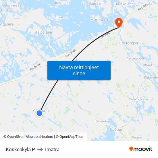 Koskenkylä P to Imatra map