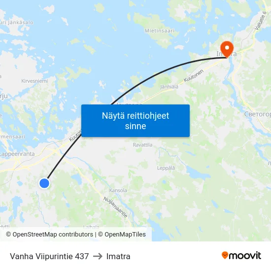 Vanha Viipurintie 437 to Imatra map