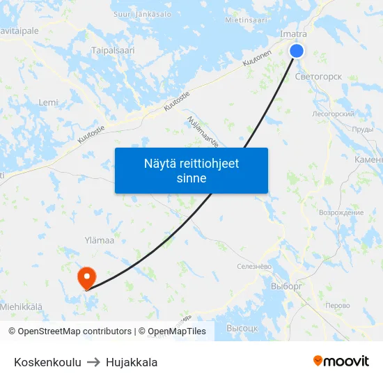 Koskenkoulu to Hujakkala map