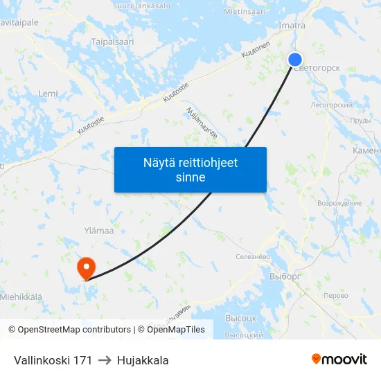 Vallinkoski 171 to Hujakkala map