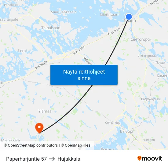 Paperharjuntie 57 to Hujakkala map