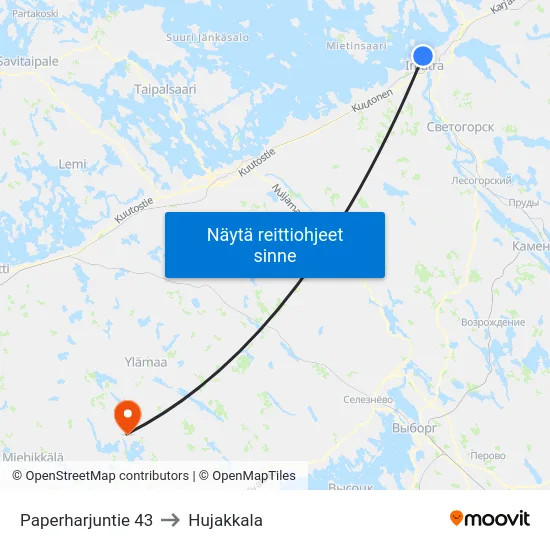 Paperharjuntie 43 to Hujakkala map