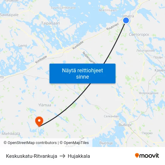 Keskuskatu-Ritvankuja to Hujakkala map