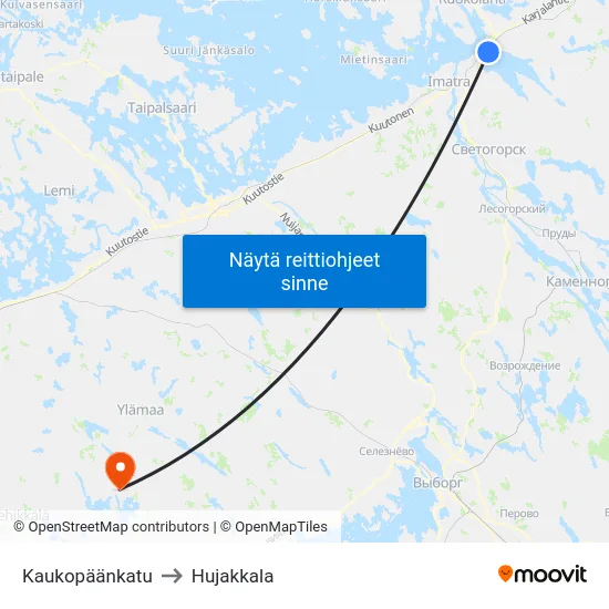 Kaukopäänkatu to Hujakkala map