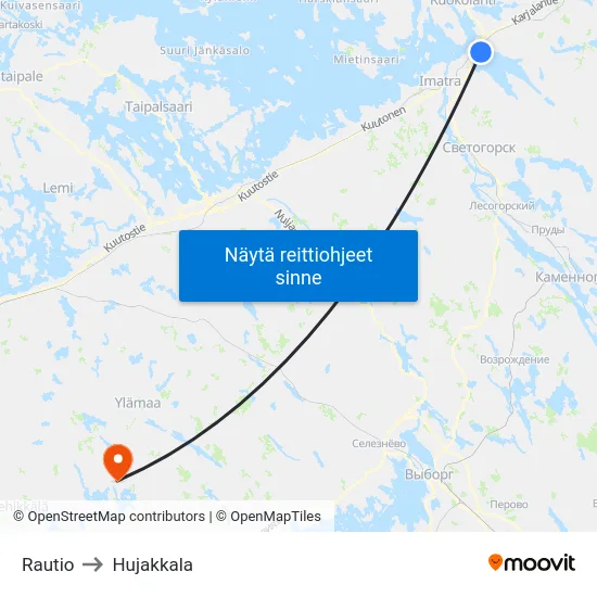 Rautio to Hujakkala map