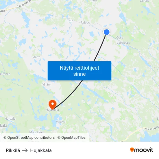 Rikkilä to Hujakkala map