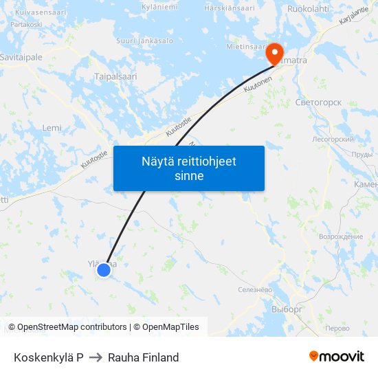Koskenkylä P to Rauha Finland map
