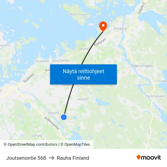 Joutsenontie 568 to Rauha Finland map