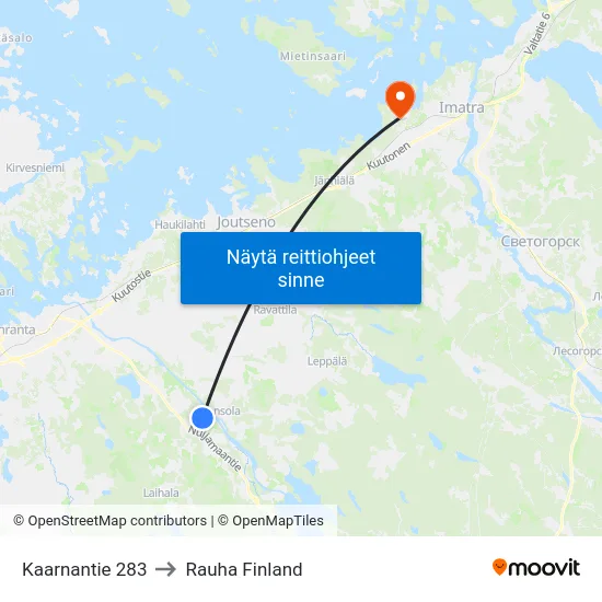 Kaarnantie 283 to Rauha Finland map