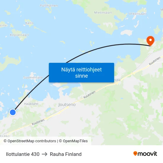 Ilottulantie 430 to Rauha Finland map
