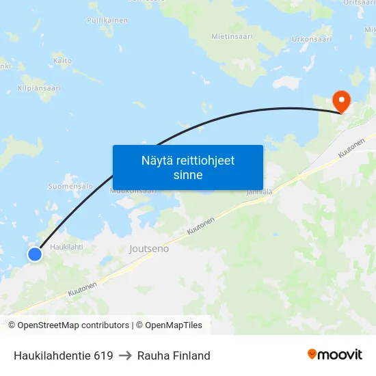 Haukilahdentie 619 to Rauha Finland map