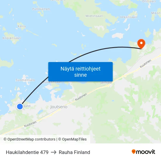 Haukilahdentie 479 to Rauha Finland map