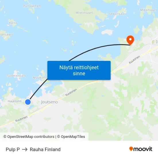 Pulp P to Rauha Finland map