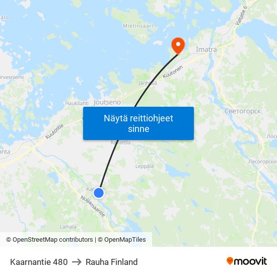 Kaarnantie 480 to Rauha Finland map