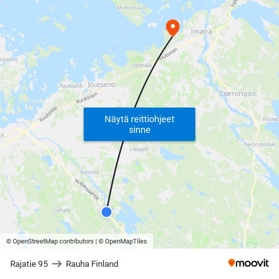 Rajatie 95 to Rauha Finland map