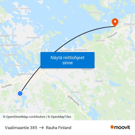 Vaalimaantie 385 to Rauha Finland map