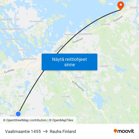 Vaalimaantie 1455 to Rauha Finland map