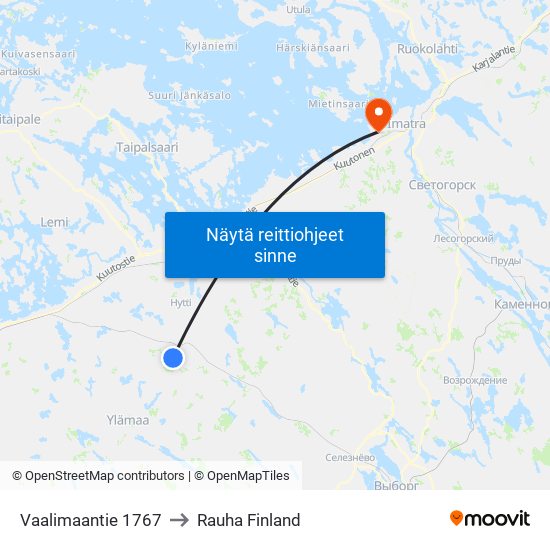 Vaalimaantie 1767 to Rauha Finland map