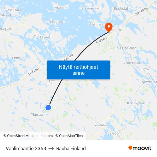 Vaalimaantie 2363 to Rauha Finland map