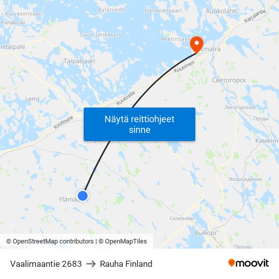 Vaalimaantie 2683 to Rauha Finland map