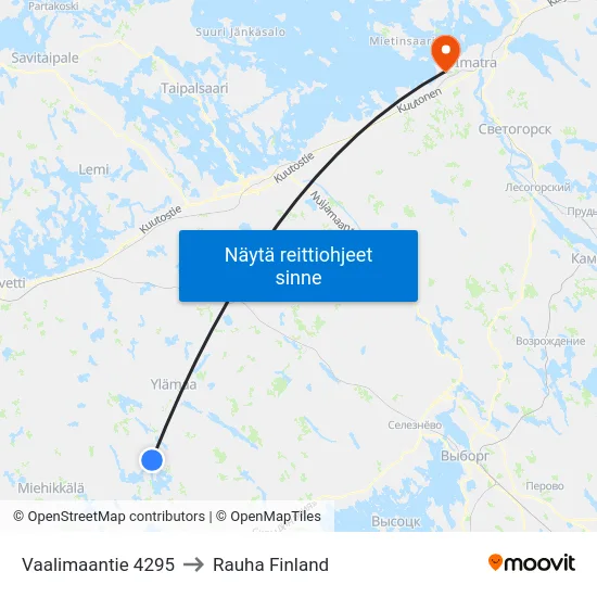 Vaalimaantie 4295 to Rauha Finland map