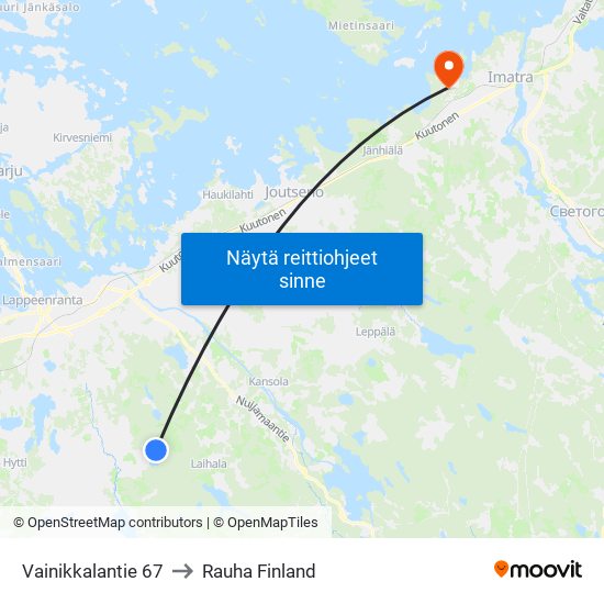 Vainikkalantie 67 to Rauha Finland map