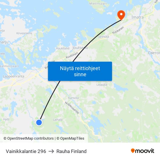 Vainikkalantie 296 to Rauha Finland map