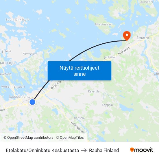Eteläkatu/Onninkatu Keskustasta to Rauha Finland map