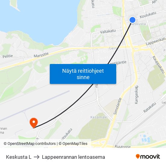 Keskusta L to Lappeenrannan lentoasema map