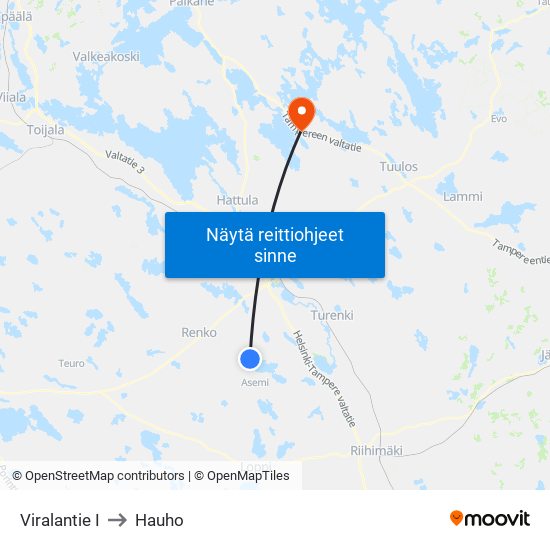 Viralantie I to Hauho map