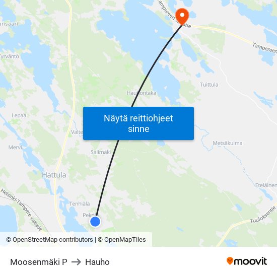 Moosenmäki P to Hauho map