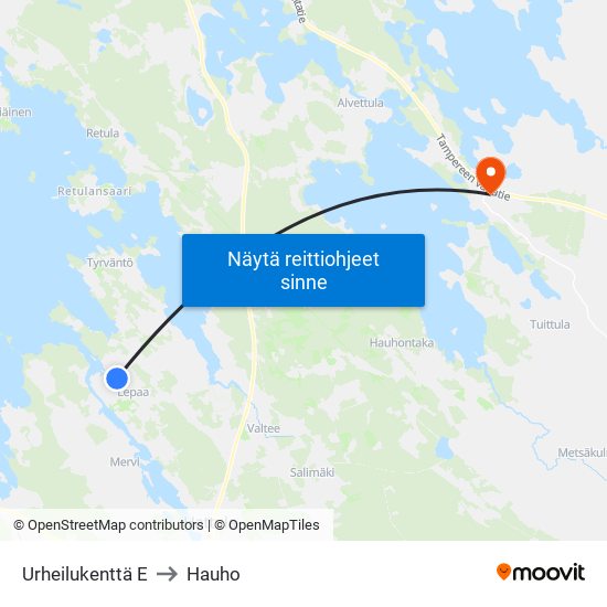 Urheilukenttä E to Hauho map