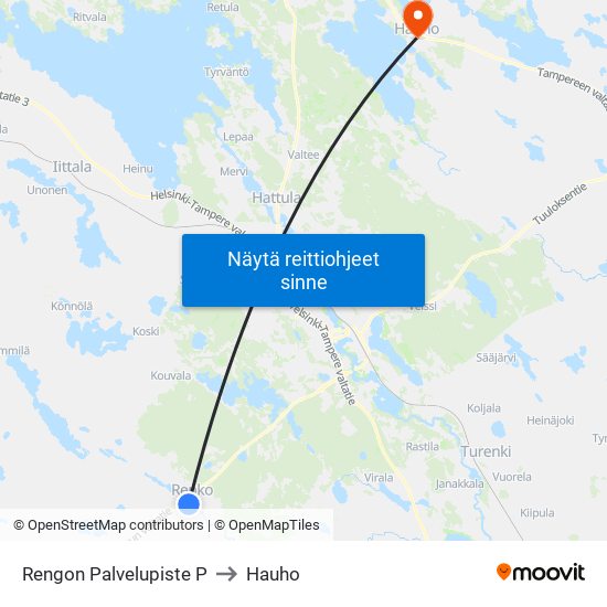 Rengon Palvelupiste P to Hauho map