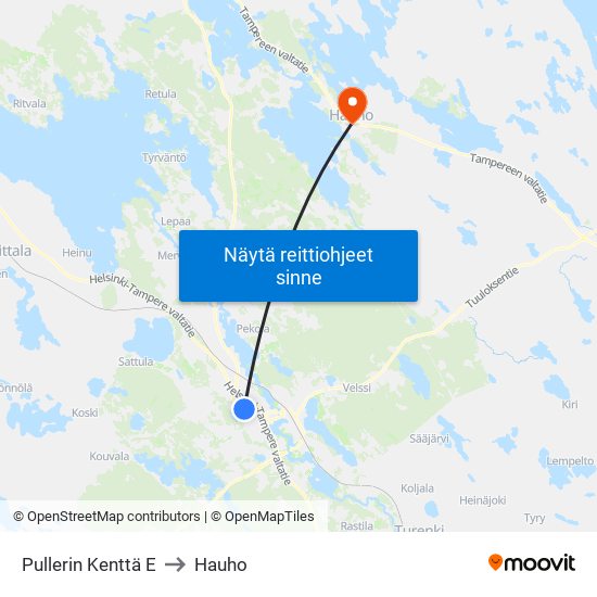 Pullerin Kenttä E to Hauho map