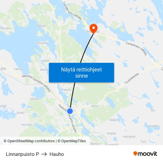 Linnanpuisto P to Hauho map