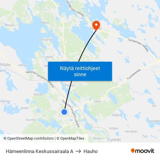 Hämeenlinna Keskussairaala A to Hauho map